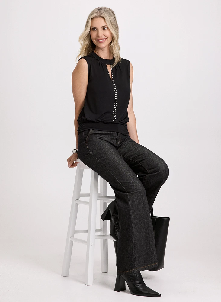Keyhole Detail Pearl Trim Top