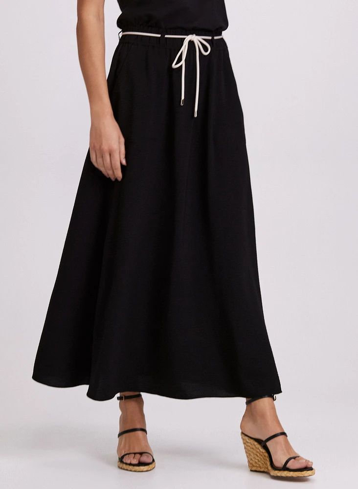 Drawstring Crinkled Maxi Skirt
