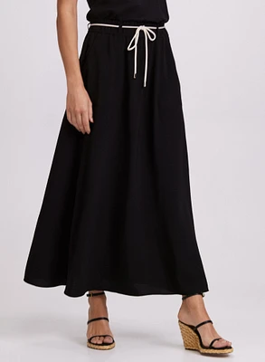 Drawstring Crinkled Maxi Skirt