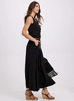 Drawstring Crinkled Maxi Skirt