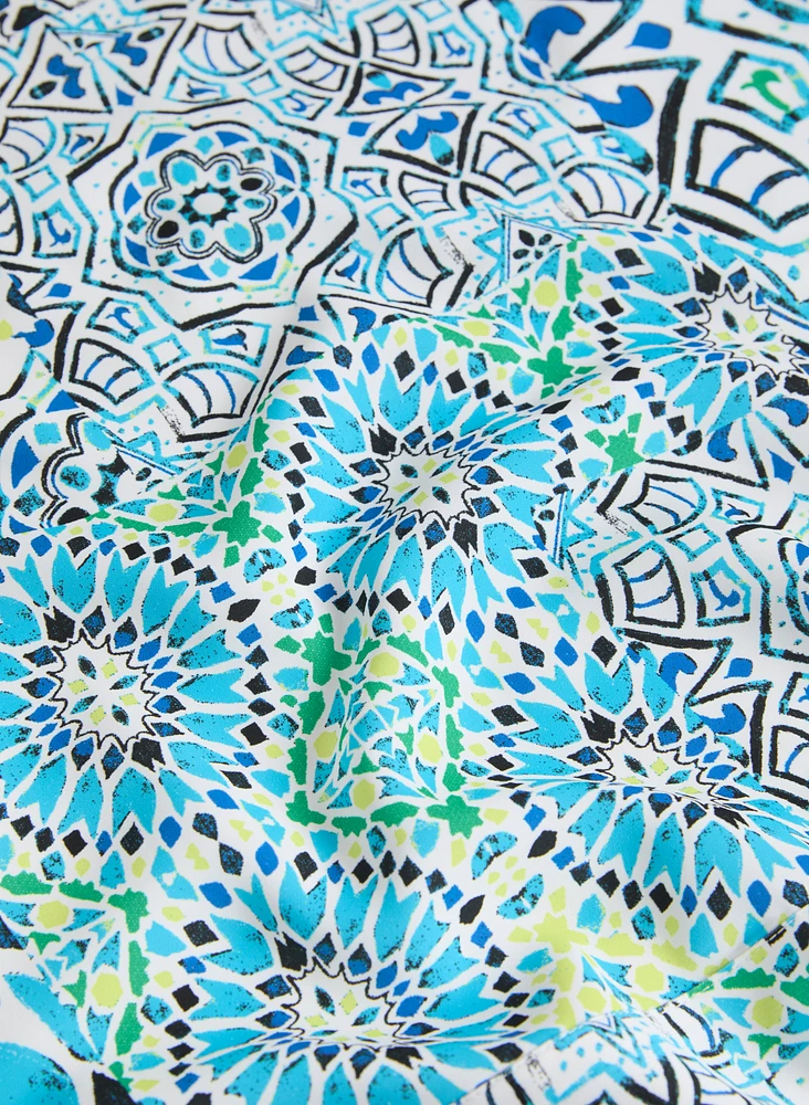 Tied-Hem Mosaic Print Top