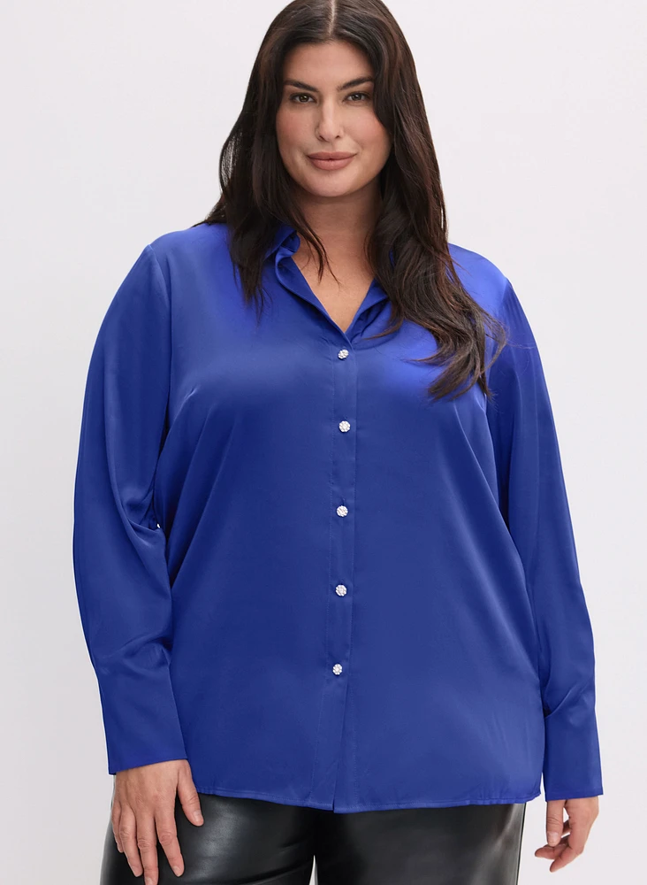Rhinestone Embellished Satin Blouse