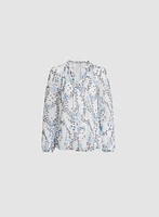 Floral Ruffle Neck Blouse