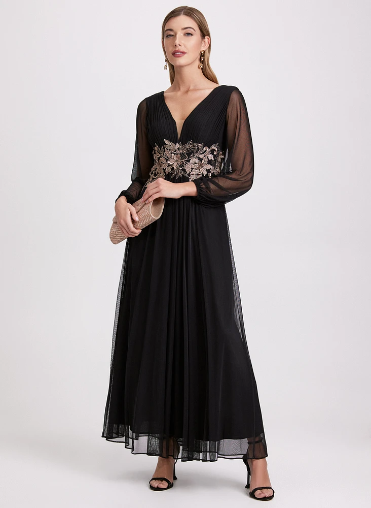Metallic Floral Embroidered Dress