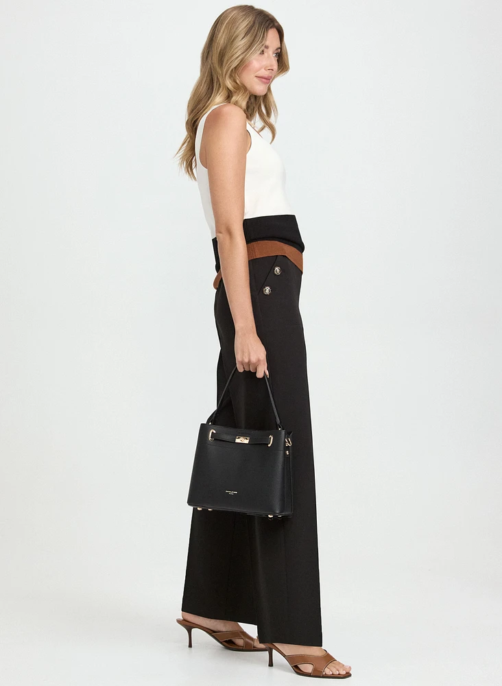 Olivia Embossed Button Wide-Leg Pants
