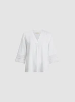 Embroidered Fringe Sleeve Linen Blouse