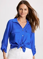Blouse à manches roulées en mélange de lin