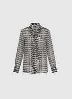 Houndstooth Print Chiffon Blouse