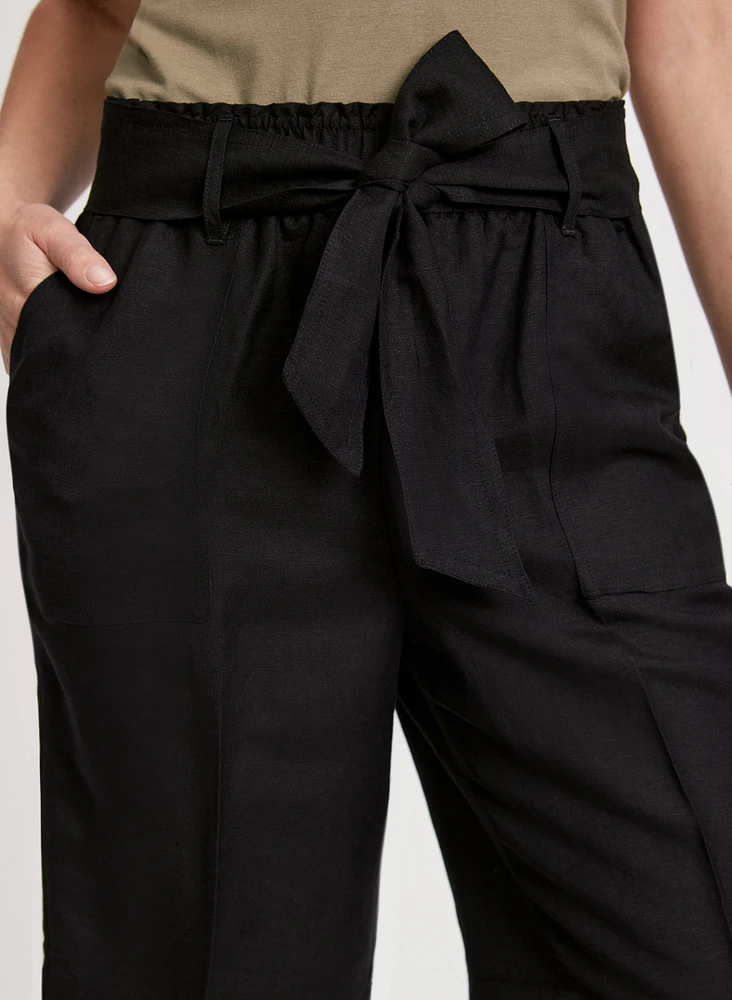 Belted Linen-Blend Shorts