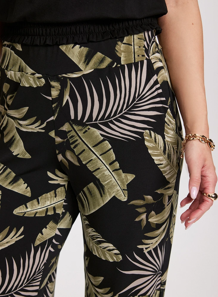 Pantalon à enfiler motif feuilles