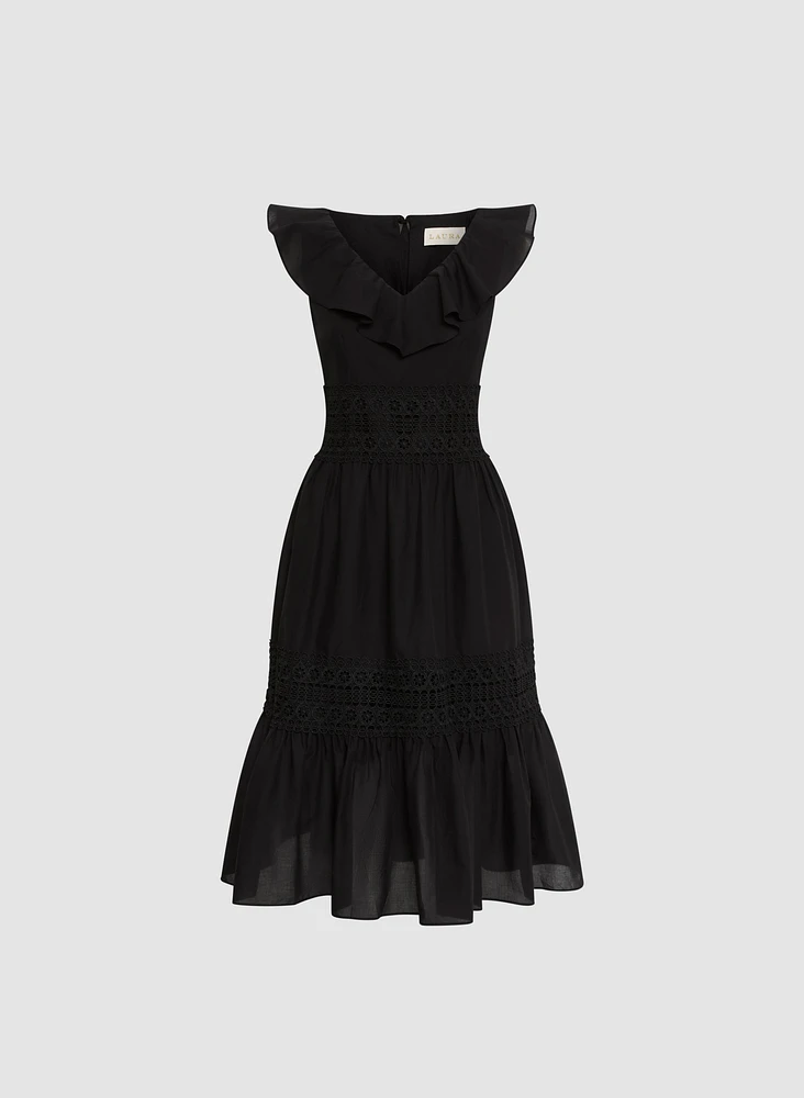 Ruffle V-Neck Fit & Flare Dress