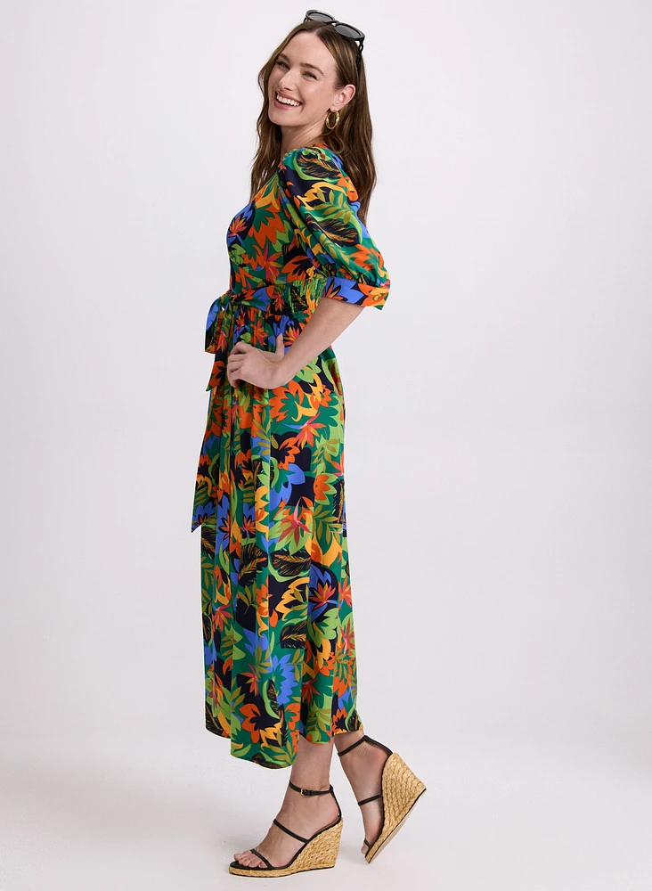 Robe tropical à manches bouffantes