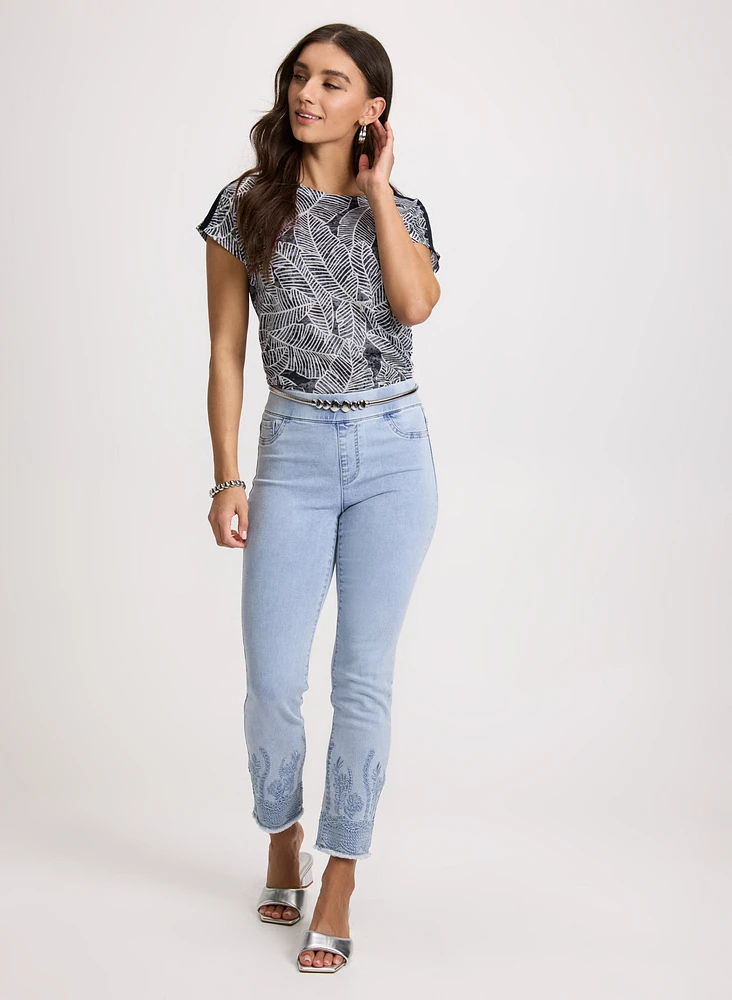 Knotted Leaf Print Top
