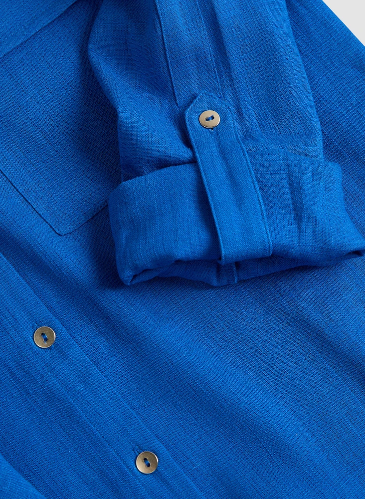 Blouse à manches roulées en mélange de lin