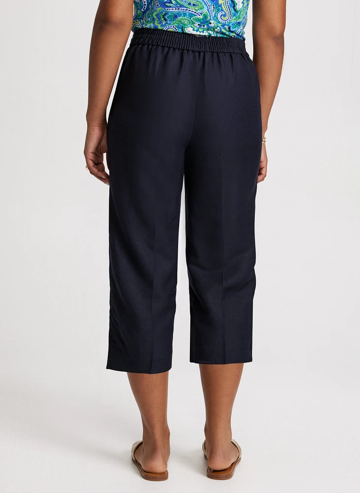 Wide Leg Linen-Blend Capris