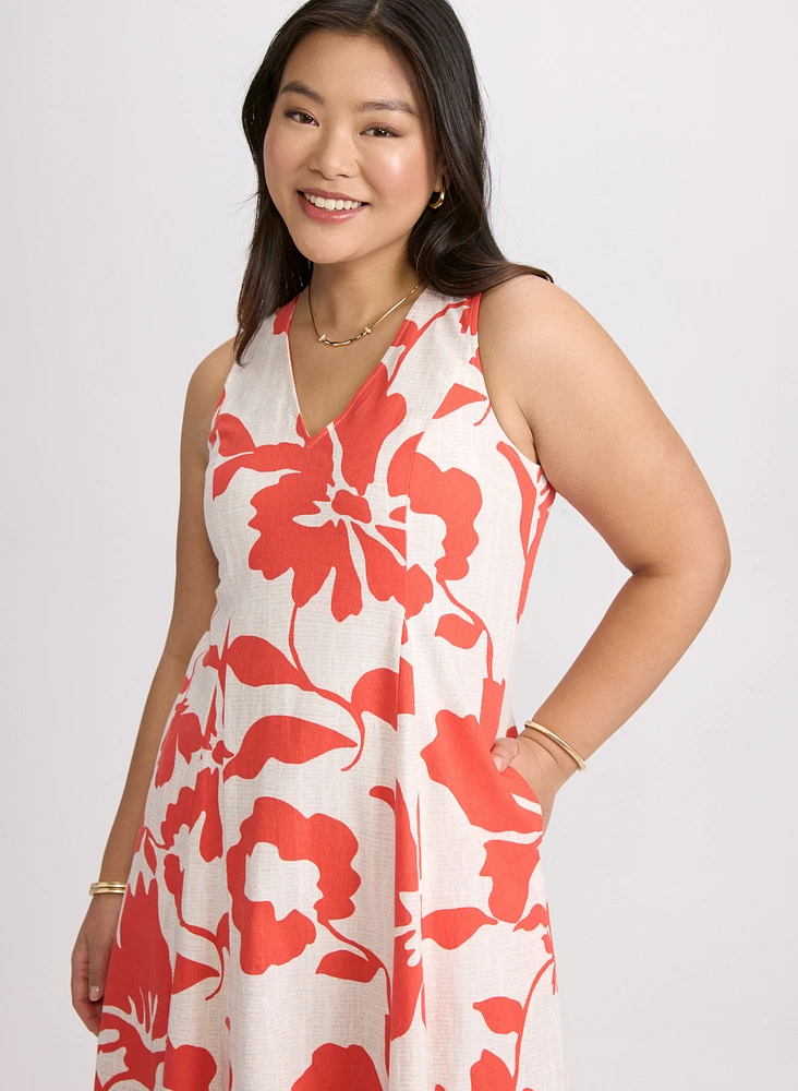 Floral Linen-Blend Dress