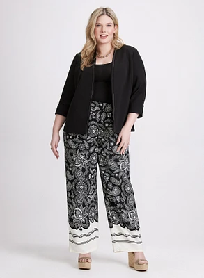 Open Twill Jacket & Contrast Paisley Wide-Leg Pants