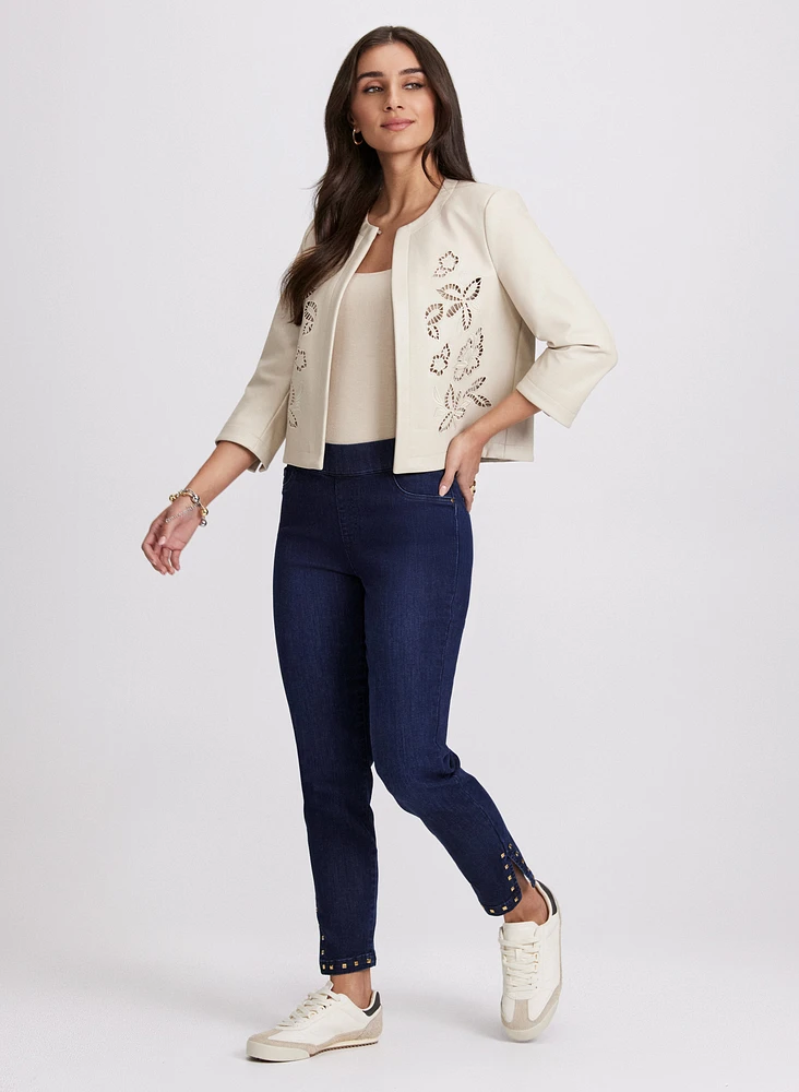 Embroidered Vegan Leather Jacket