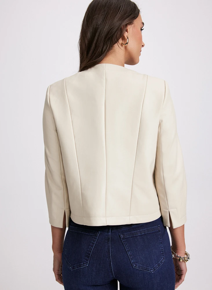Embroidered Vegan Leather Jacket