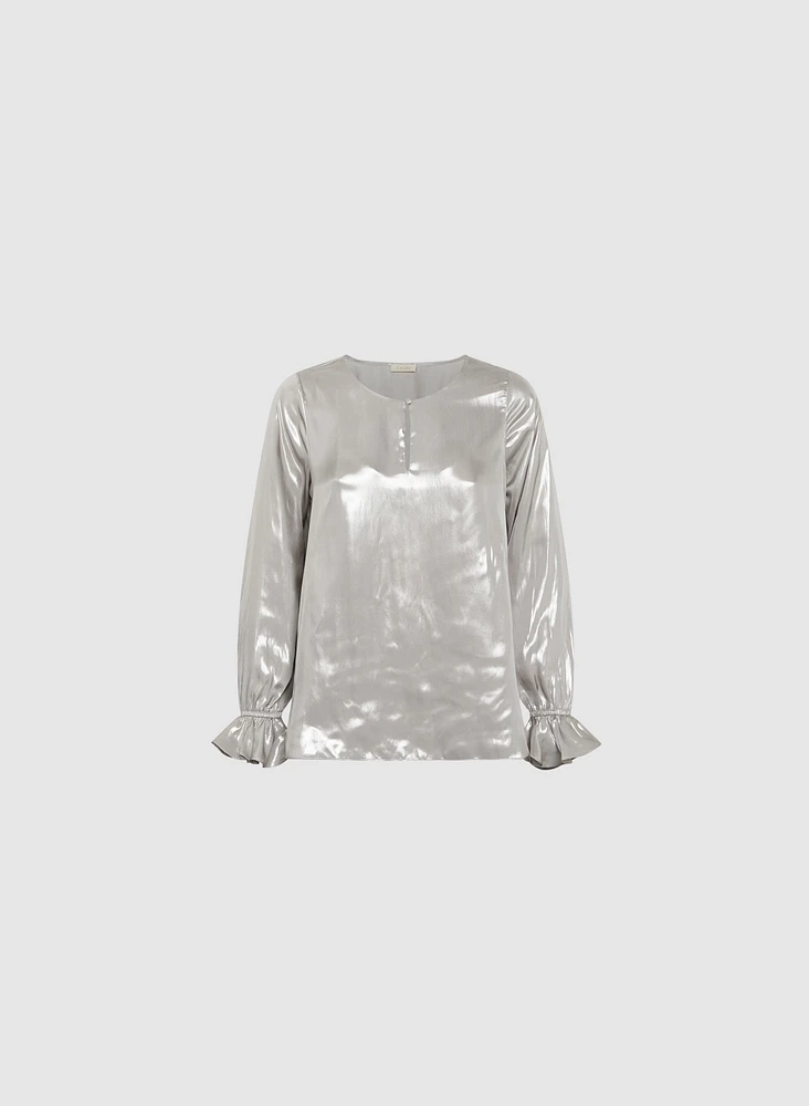 Metallic Flared Cuff Blouse