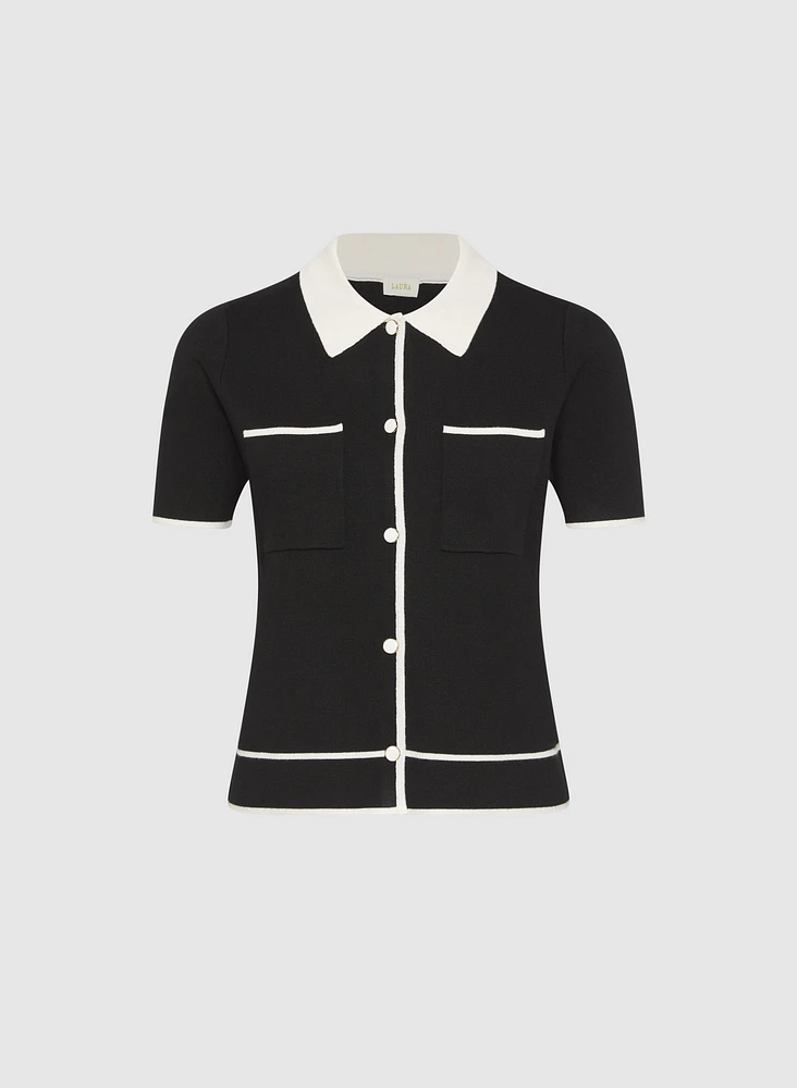 Cardigan polo en tricot contrastant