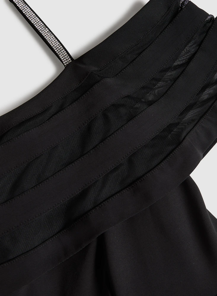 Off-Shoulder Sheer Panel Dress