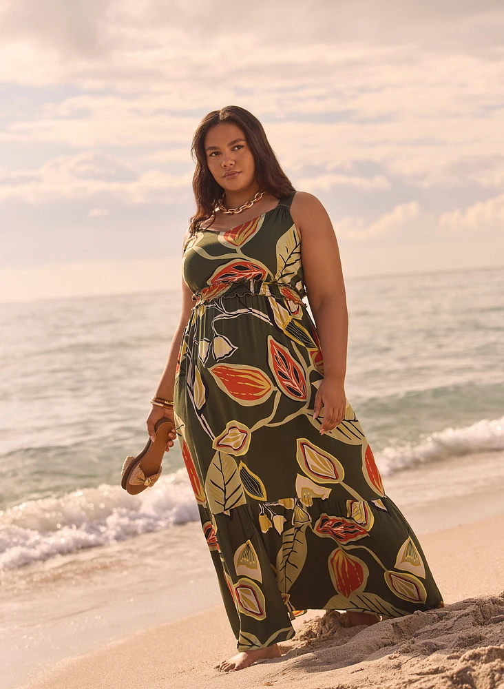 Leaf Print Maxi Dress