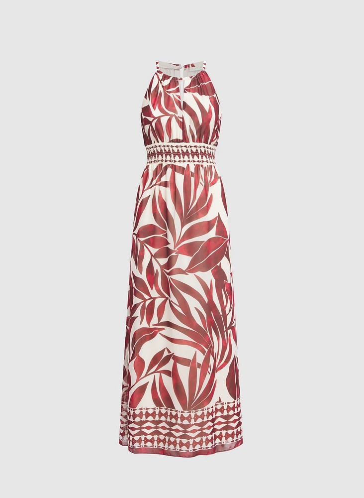 Robe maxi à motif feuilles