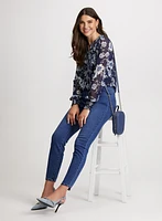 Jacquard Mixed Motif Blouse & Pull-On Slim Leg Jeans