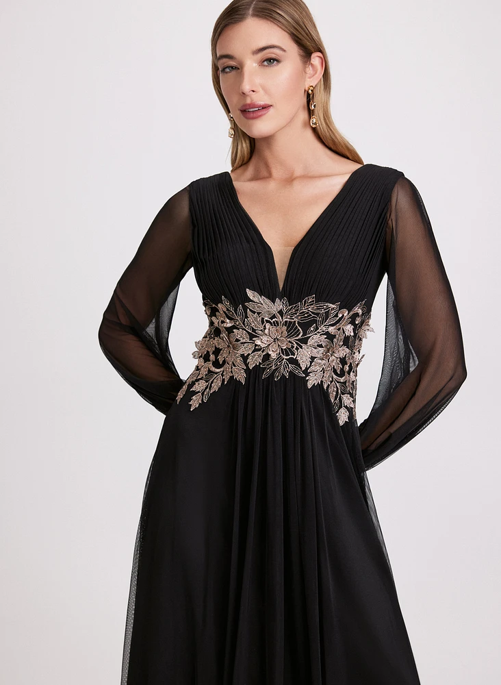 Metallic Floral Embroidered Dress