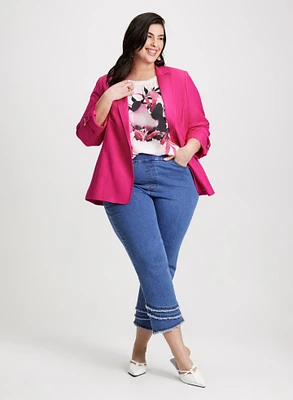 Linen-Blend Open Front Jacket & Pull-On Frayed Capri Jeans