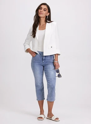 Short Notch Collar Jacket & Braided Trim Denim Capris