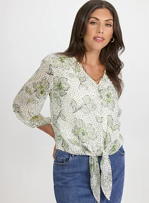 Floral Tied Hem Blouse