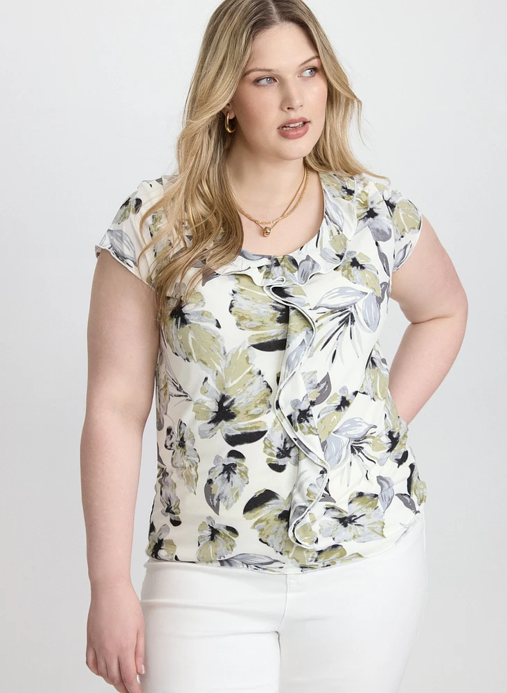 Floral Ruffle Front Top