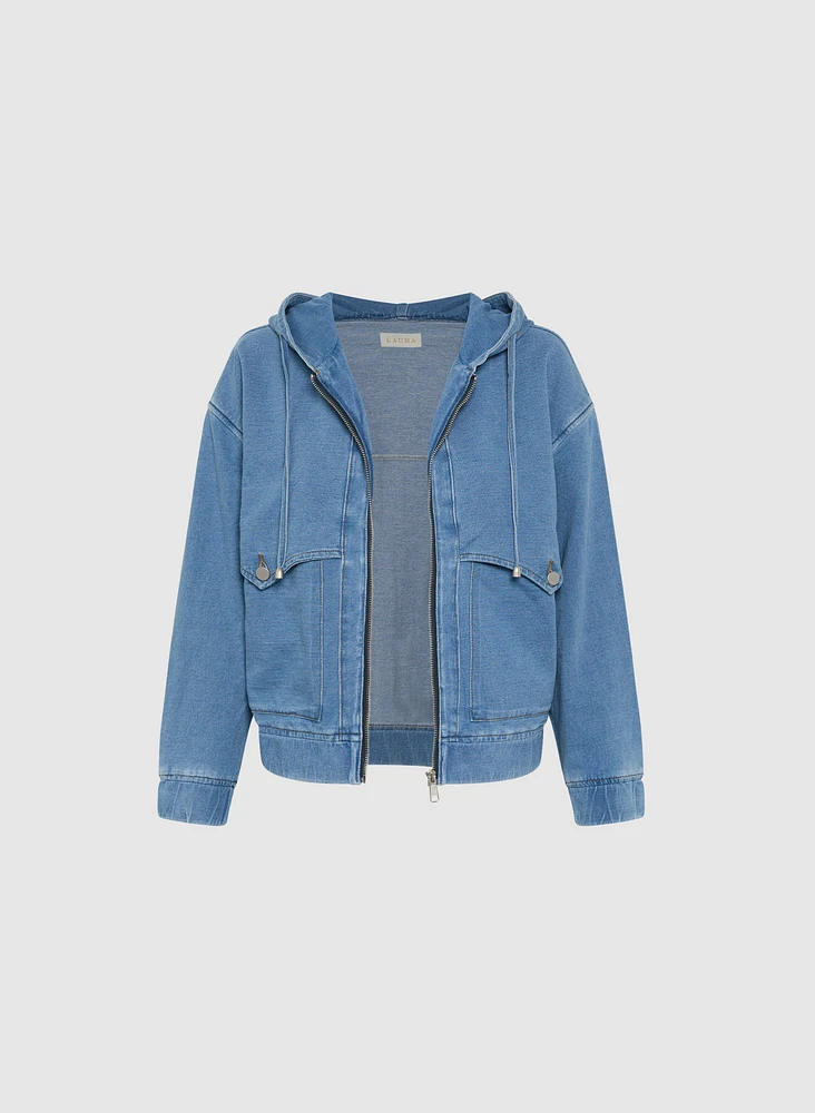 Hooded Denim Bomber Jacket