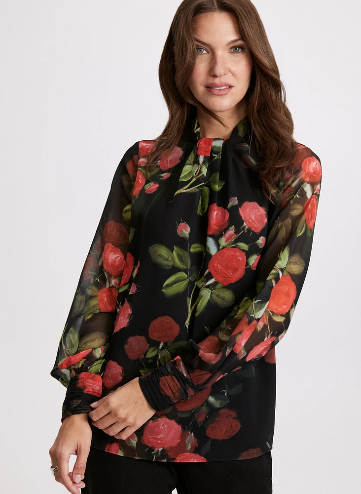 Floral Twist Mock Neck Blouse