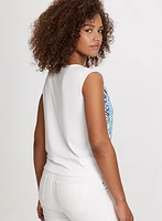 Tied-Hem Mosaic Print Top