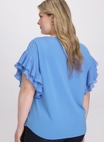 Plissé Ruffle Sleeve Top