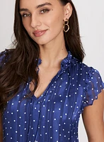 Polka Dot Print Smocked Blouse