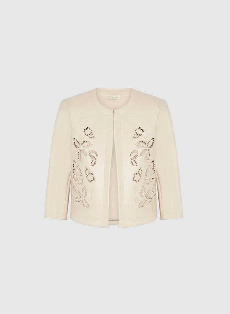 Embroidered Vegan Leather Jacket