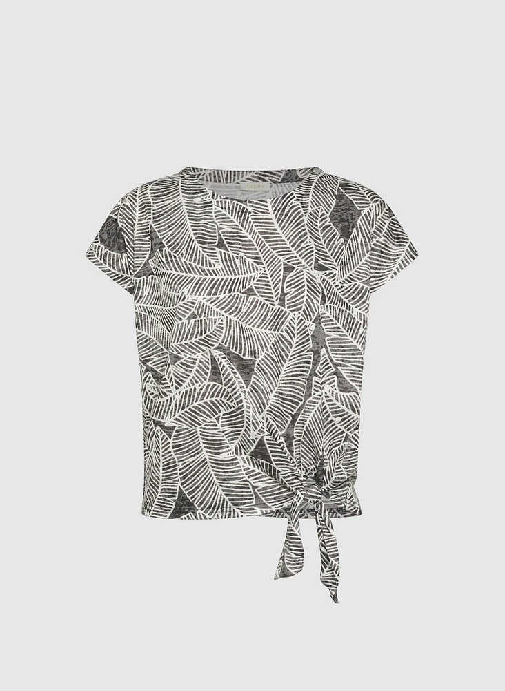 T-shirt à motif de feuilles