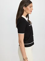 Cardigan polo en tricot contrastant