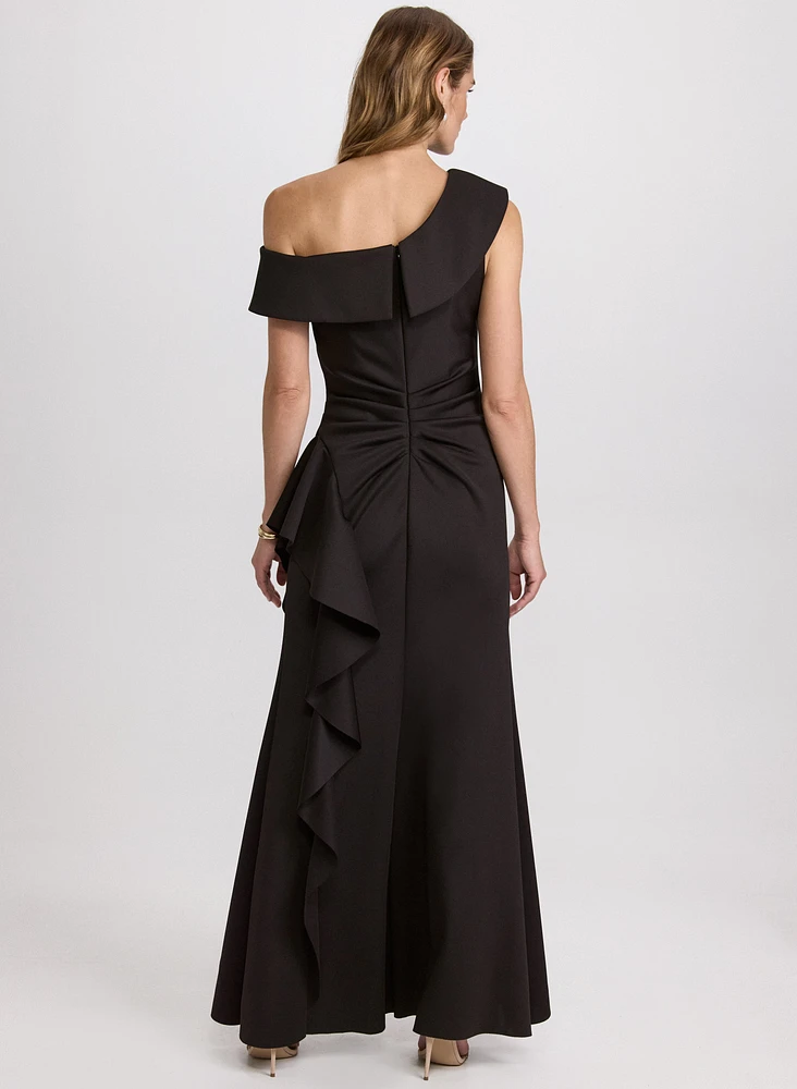 Asymmetric Waterfall Ruffle Dress