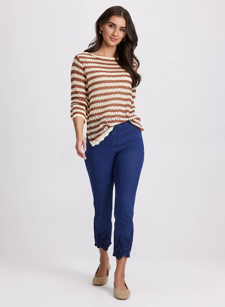 Pull rayé en tricot ajouré