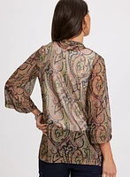 Paisley Print Long Sleeve Cover-Up