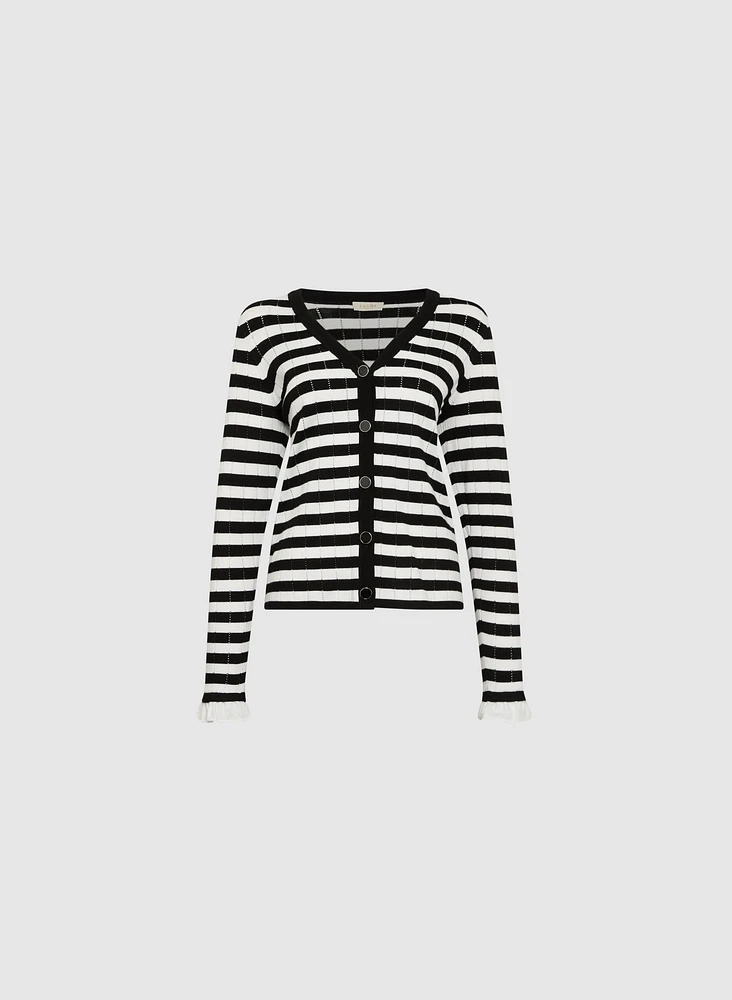 Striped Flared-Cuff Cardigan