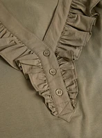 Ruffled Button-Front T-Shirt