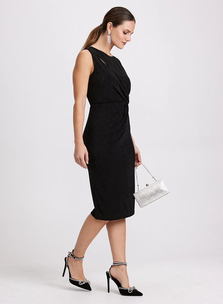 Twist-Front Glitter Knit Dress