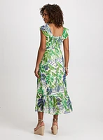 Ruffled Leaf Print Maxi Dress