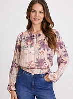 Floral Pleated Hem Blouse